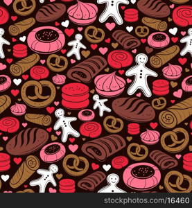 Candy seamless pattern. Set of sweet bakery icons