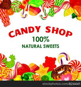 Candy shop concept background. Cartoon illustration of candy shop vector concept background for web design. Candy shop concept background, cartoon style