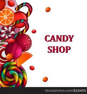 Candy shop concept banner. Realistic illustration of candy shop vector concept banner for web design. Candy shop concept banner, realistic style