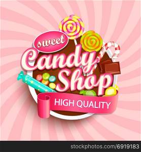 Candy shop logo, label or emblem.. Candy shop logo label or emblem for your design. Vector illustration.