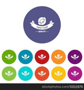 Candy shop quality icons color set vector for any web design on white background. Candy shop quality icons set vector color