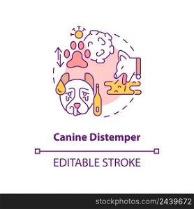 Canine distemper concept icon. Disease risk for dogs abstract idea thin line illustration. Contagious virus of animals. Isolated outline drawing. Editable stroke. Arial, Myriad Pro-Bold fonts used. Canine distemper concept icon