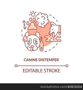 Canine distemper terracotta concept icon. Disease risk for dogs abstract idea thin line illustration. Contagious virus. Isolated outline drawing. Editable stroke. Arial, Myriad Pro-Bold fonts used. Canine distemper terracotta concept icon