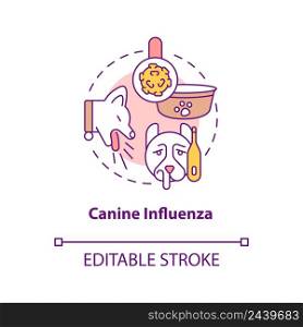 Canine influenza concept icon. Common health concern for dogs abstract idea thin line illustration. Dog flu like illness. Isolated outline drawing. Editable stroke. Arial, Myriad Pro-Bold fonts used. Canine influenza concept icon