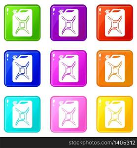 Canister icons set 9 color collection isolated on white for any design. Canister icons set 9 color collection