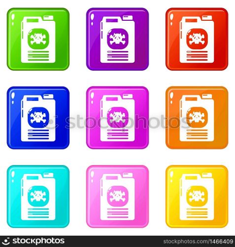 Canister icons set 9 color collection isolated on white for any design. Canister icons set 9 color collection