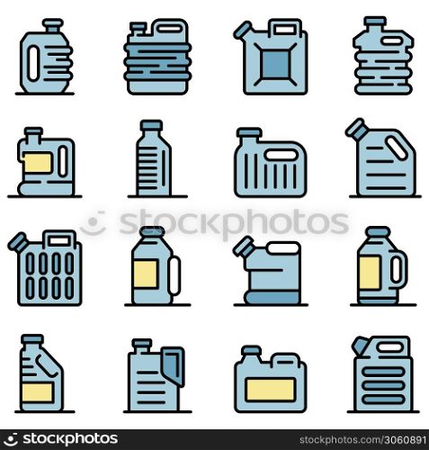 Canister icons set. Outline set of canister vector icons thin line color flat on white. Canister icons set vector flat