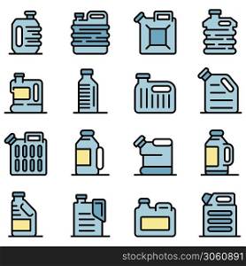 Canister icons set. Outline set of canister vector icons thin line color flat on white. Canister icons set vector flat