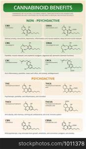 Cannabinoid Benefits vertical textbook infographic illustration about cannabis as herbal alternative medicine and chemical therapy, healthcare and medical science vector.