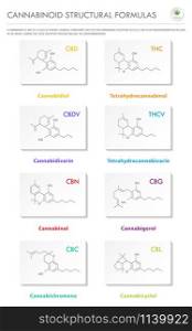 Cannabinoid Structural Formulas vertical business infographic illustration about cannabis as herbal alternative medicine and chemical therapy, healthcare and medical science vector.