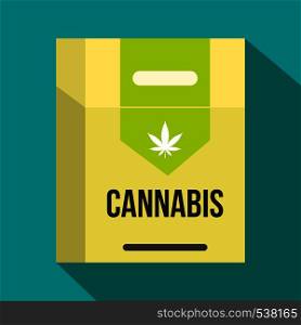 Cannabis cigarette box icon in flat style on green background. Cannabis cigarette box icon, flat style