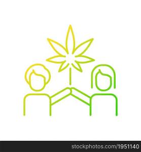 Cannabis culture gradient linear vector icon. Recreational marijuana use. Social movement. Legal consumption. Thin line color symbol. Modern style pictogram. Vector isolated outline drawing. Cannabis culture gradient linear vector icon