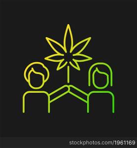 Cannabis culture gradient vector icon for dark theme. Recreational marijuana use. Social movement. Legal consumption. Thin line color symbol. Modern style pictogram. Vector isolated outline drawing. Cannabis culture gradient vector icon for dark theme