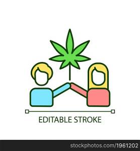 Cannabis culture RGB color icon. Recreational marijuana use. Social movement. Legal consumption. Psychoactive purposes. Isolated vector illustration. Simple filled line drawing. Editable stroke. Cannabis culture RGB color icon