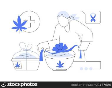 Cannabis edibles abstract concept vector illustration. Sick person eating marijuana edibles, CBD products, herbal drug, legalized cannabis chocolate for medical purposes abstract metaphor.. Cannabis edibles abstract concept vector illustration.