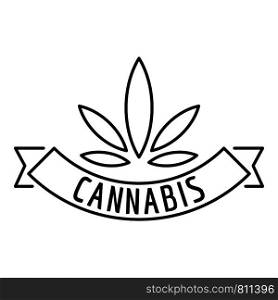 Cannabis emblem logo. Outline cannabis emblem vector logo for web design isolated on white background. Cannabis emblem logo, outline style