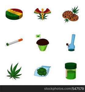 Cannabis icons set. Cartoon illustration of 9 cannabis vector icons for web. Cannabis icons set, cartoon style