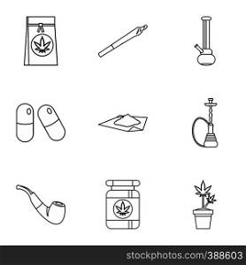 Cannabis icons set. Outline illustration of 9 cannabis vector icons for web. Cannabis icons set, outline style