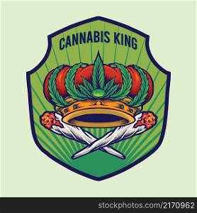 Cannabis King Crown Badge Logo Vector illustrations for your work Logo, mascot merchandise t-shirt, stickers and Label designs, poster, greeting cards advertising business company or brands.