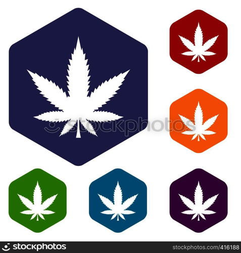 Cannabis leaf icons set rhombus in different colors isolated on white background. Cannabis leaf icons set