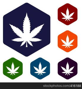 Cannabis leaf icons set rhombus in different colors isolated on white background. Cannabis leaf icons set