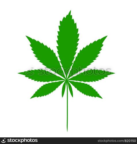 Cannabis leaf illustration. Vector. Dark green icon on white background.