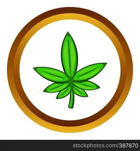 Cannabis leaf vector icon in golden circle, cartoon style isolated on white background. Cannabis leaf vector icon