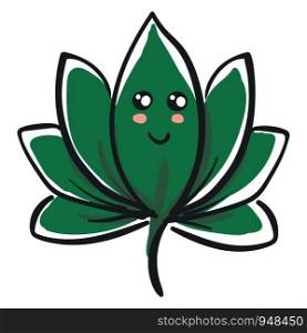Cannabis leaf with face hand drawn design, illustration, vector on white background.