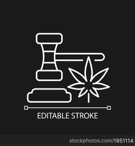 Cannabis legalization white linear icon for dark theme. Legal recreational use and sale. Thin line customizable illustration. Isolated vector contour symbol for night mode. Editable stroke. Cannabis legalization white linear icon for dark theme