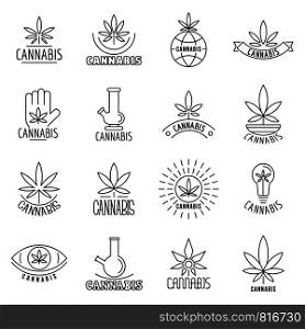 Cannabis logo set. Outline set of cannabis vector logo for web design isolated on white background. Cannabis logo set, outline style