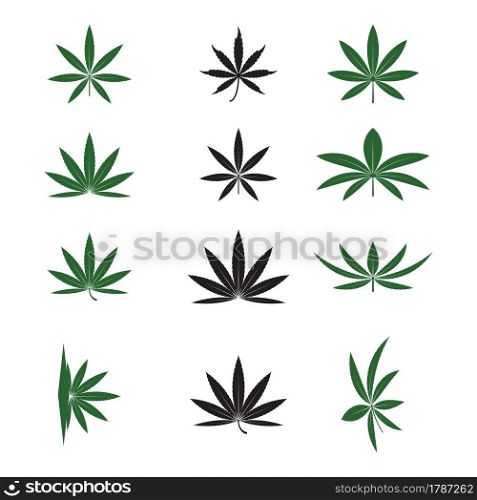 Cannabis Marijuana Hemp Pot Leaf Silhouettes Logo Vector