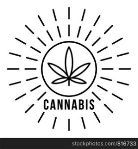 Cannabis on sun logo. Outline cannabis on sun vector logo for web design isolated on white background. Cannabis on sun logo, outline style