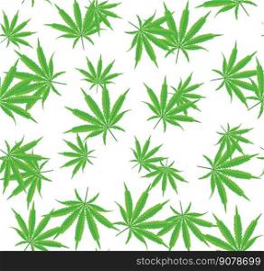 Cannabis or Marijuana Seamless Pattern with Leavevs Isolated on White. Vector Illustration. 