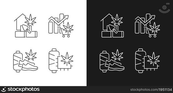 Cannabis products linear icons set for dark and light mode. Hempcrete material. Global legal marijuana market. Customizable thin line symbols. Isolated vector outline illustrations. Editable stroke. Cannabis products linear icons set for dark and light mode