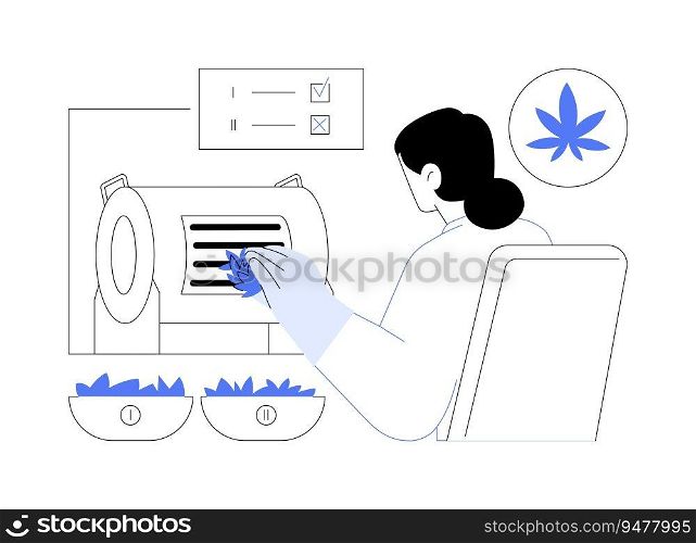 Cannabis quality control abstract concept vector illustration. Laboratory worker testing cannabis for quality, legalized medical marijuana, pharmaceutics sector, herbal drug abstract metaphor.. Cannabis quality control abstract concept vector illustration.