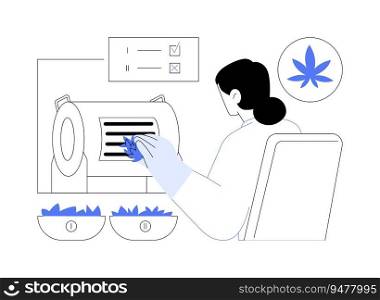 Cannabis quality control abstract concept vector illustration. Laboratory worker testing cannabis for quality, legalized medical marijuana, pharmaceutics sector, herbal drug abstract metaphor.. Cannabis quality control abstract concept vector illustration.