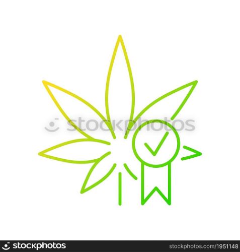 Cannabis quality control gradient linear vector icon. Medical marijuana product evaluation. Quality certification. Thin line color symbol. Modern style pictogram. Vector isolated outline drawing. Cannabis quality control gradient linear vector icon