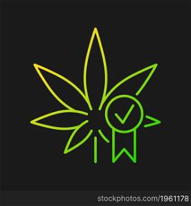 Cannabis quality control gradient vector icon for dark theme. Medical marijuana product evaluation. Drug certification. Thin line color symbol. Modern style pictogram. Vector isolated outline drawing. Cannabis quality control gradient vector icon for dark theme