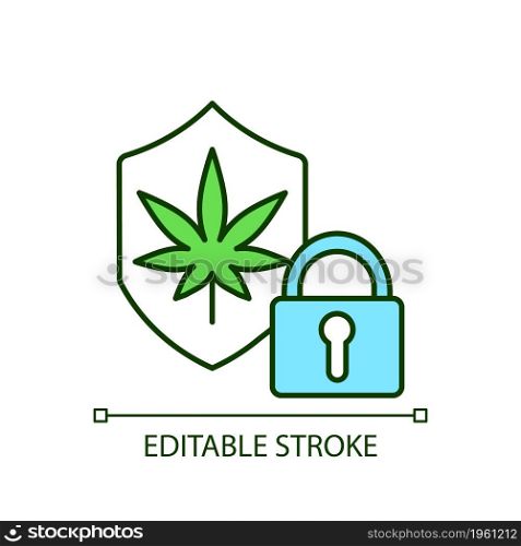 Cannabis security RGB color icon. Marijuana dispensaries protection. Provide secure environment for plant cultivation. Isolated vector illustration. Simple filled line drawing. Editable stroke. Cannabis security RGB color icon