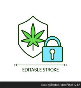Cannabis security RGB color icon. Marijuana dispensaries protection. Provide secure environment for plant cultivation. Isolated vector illustration. Simple filled line drawing. Editable stroke. Cannabis security RGB color icon