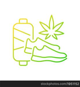 Cannabis shoes gradient linear vector icon. Sustainable footwear manufacturing. Vegan weed sneakers. Hemp shoes. Thin line color symbol. Modern style pictogram. Vector isolated outline drawing. Cannabis shoes gradient linear vector icon
