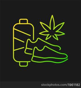 Cannabis shoes gradient vector icon for dark theme. Sustainable footwear manufacturing. Vegan weed sneakers. Thin line color symbol. Modern style pictogram. Vector isolated outline drawing. Cannabis shoes gradient vector icon for dark theme