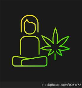Cannabis stress therapy gradient vector icon for dark theme. Mental health benefits. Depression, anxiety treatment. Thin line color symbol. Modern style pictogram. Vector isolated outline drawing. Cannabis stress therapy gradient vector icon for dark theme