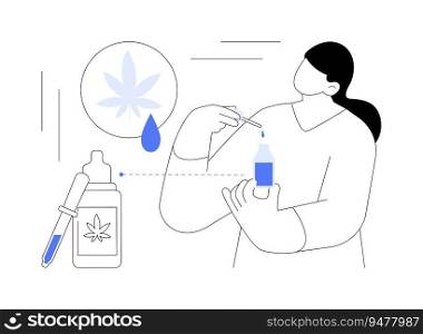Cannabis tinctures abstract concept vector illustration. Young woman applying hemp oil, medical marijuana tincture, herbal drug usage, legalized cannabis, CBD products abstract metaphor.. Cannabis tinctures abstract concept vector illustration.