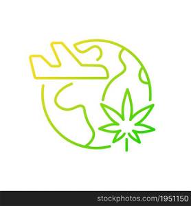 Cannabis tourism gradient linear vector icon. Marijuana tours. Travel industry. Cannabis tourist attraction. Thin line color symbol. Modern style pictogram. Vector isolated outline drawing. Cannabis tourism gradient linear vector icon