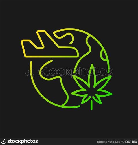 Cannabis tourism gradient vector icon for dark theme. Marijuana tours. Travel industry. Cannabis tourist attraction. Thin line color symbol. Modern style pictogram. Vector isolated outline drawing. Cannabis tourism gradient vector icon for dark theme