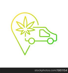 Cannabis transportation gradient linear vector icon. Medical marijuana distribution. Shipping hemp-derived goods. Thin line color symbol. Modern style pictogram. Vector isolated outline drawing. Cannabis transportation gradient linear vector icon