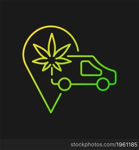 Cannabis transportation gradient vector icon for dark theme. Medical marijuana distribution. Shipping hemp goods. Thin line color symbol. Modern style pictogram. Vector isolated outline drawing. Cannabis transportation gradient vector icon for dark theme