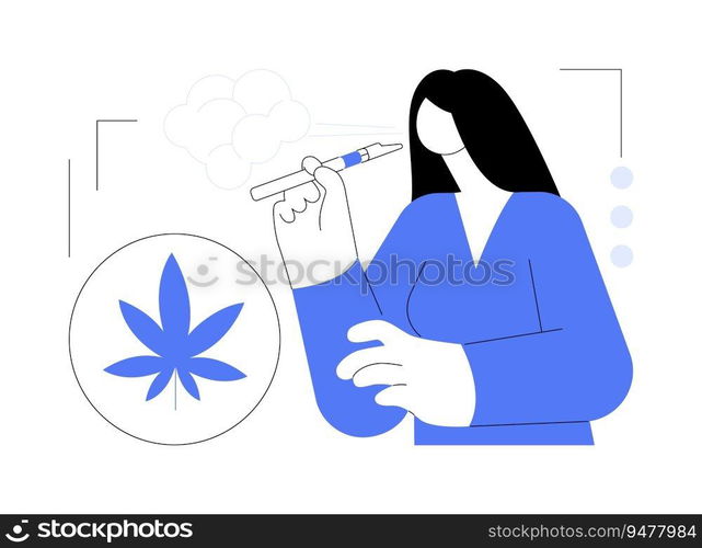 Cannabis vaporizers abstract concept vector illustration. Woman using legalized cannabis vaporizers, medical marijuana, herbal drug, CBD products, pharmaceutics innovation abstract metaphor.. Cannabis vaporizers abstract concept vector illustration.