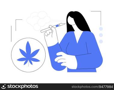 Cannabis vaporizers abstract concept vector illustration. Woman using legalized cannabis vaporizers, medical marijuana, herbal drug, CBD products, pharmaceutics innovation abstract metaphor.. Cannabis vaporizers abstract concept vector illustration.